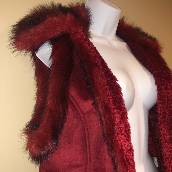 Red Faux Fur + Suede Vest NWOT